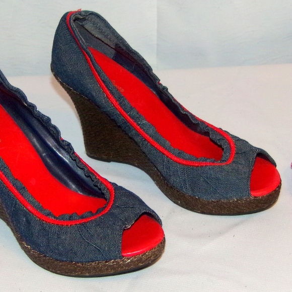 Charlotte Russe Shoes - Charlotte Russe Denim Wedge High Fashion Size 8